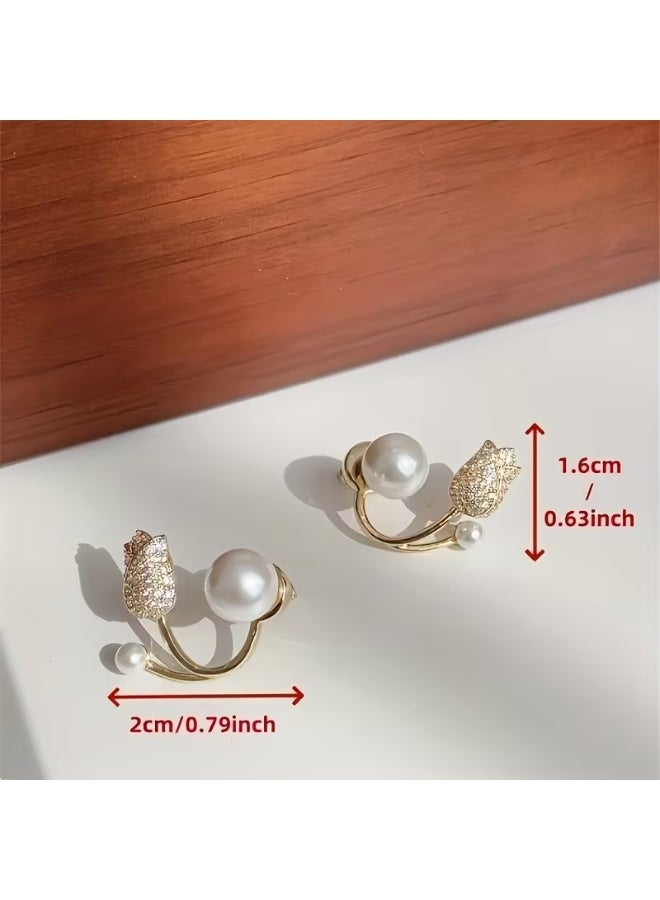 Ucanbe Tulip Pearl Stud Earrings | S925 Sterling Silver Needle | Elegant & Versatile for Women - Image 2